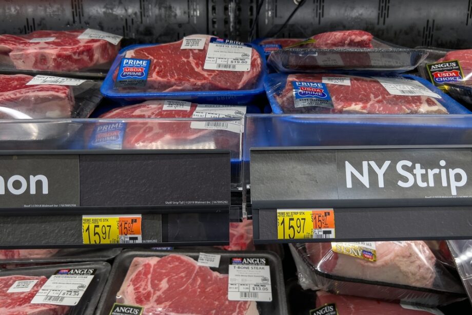 The meat aisle of a Walmart store in Emporia, Kansas, in August 2022