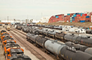 A BNSF rail yard in Wilmington, California