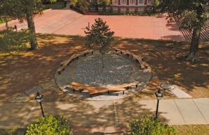An aerial view of the John Churchill Memorial Plaza at Hendrix College