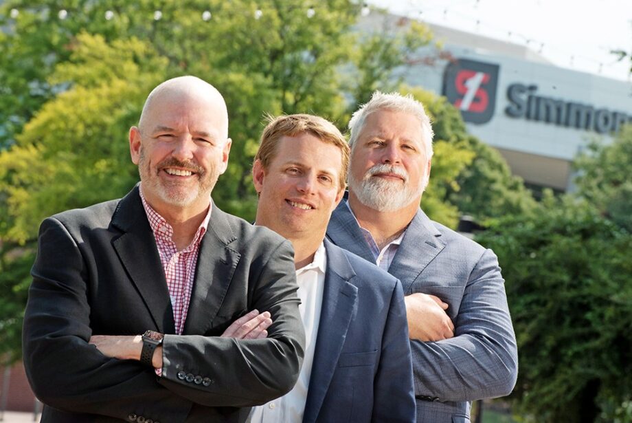 Three leaders in plans for the area near Simmons Bank Arena include Greg Nabholz of Nabholz Properties, left, Scott Hilburn of Hilburn & Harper and Scott Landers of Applied Technology Group.