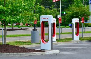 A Tesla charging station in Ithaca, New York
