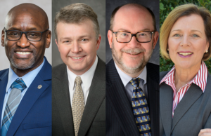The final four candidates for chancellor of the University of Arkansas, from left: Charles Robinson, Jay Akridge, Daniel Reed and Cynthia Young.