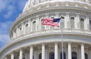 An American flag outside the U.S. Capitol building in Washington, D.C.