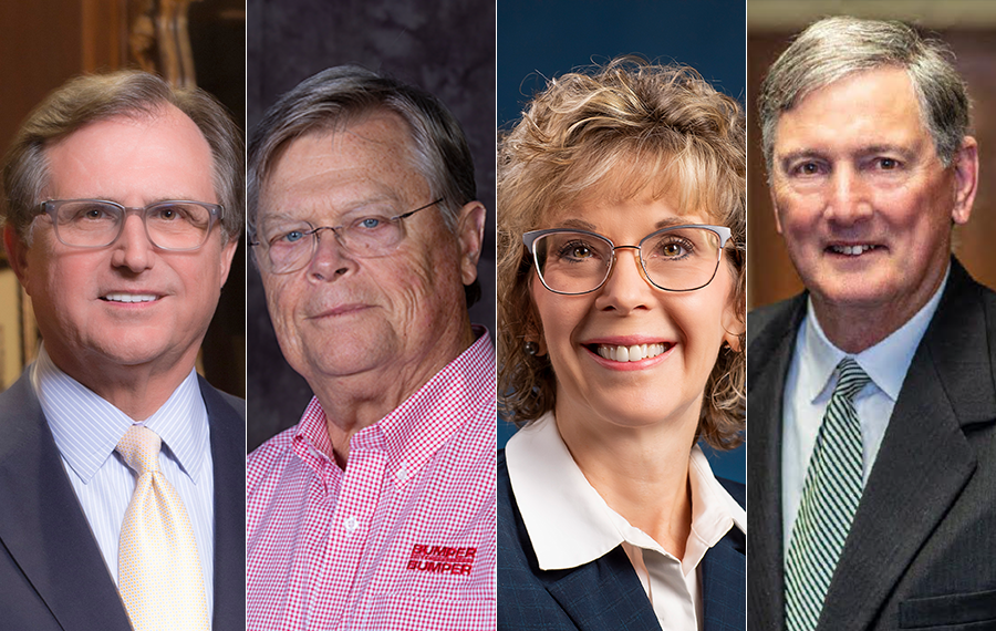 From left: Arkansas Business Hall of Fame class of 2022 inductees Curt Bradbury, E. Fletcher Lloyd Jr., Judy McReynolds and Ross Whipple