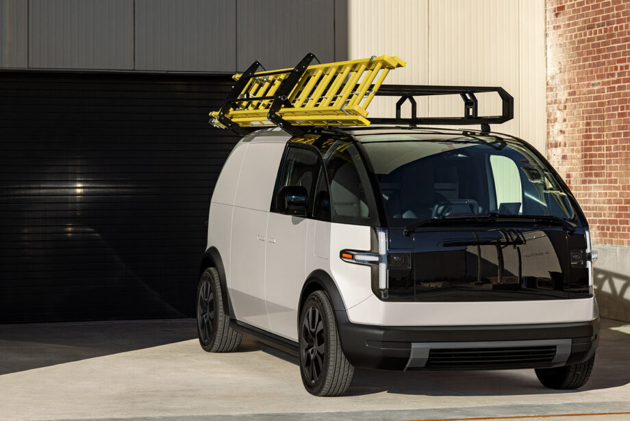 A Canoo electric vehicle upfitted for use by customers of van rental group Kingbee