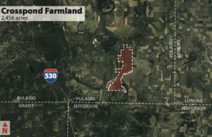 Agricultural land covering more than 2,400 acres in southeast Pulaski County southeast of Scott sold for nearly $4.9 million.
