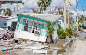 A mobile home in Fort Myers, Florida, that was destroyed by Hurricane Ian