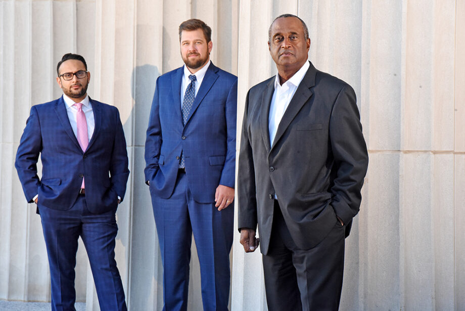 Abtin Mehdizadegan, left, and Brett Taylor, attorneys with Cross Gunter Witherspoon & Galchus PC, representing Southern Roots Cultivation, led by Dr. Carl Johnson, right.