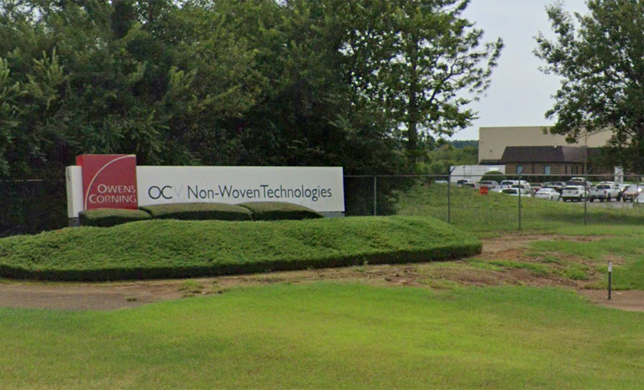 A Google Street View image of the entrance to Owens Corning's facility in Fort Smith