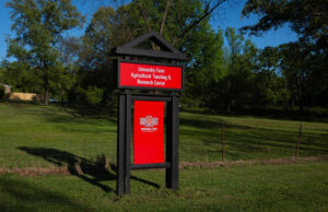 A sign at the Arkansas State University College of Agriculture
