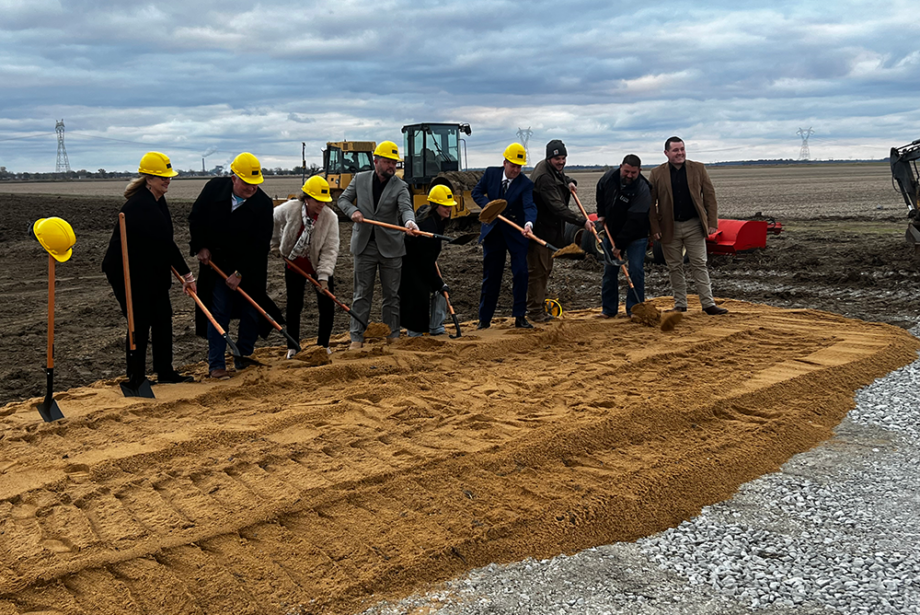 Olympus Construction executives and Missisippi County officials break ground on the Riverback Estates housing development in Osceola on Nov. 16, 2022