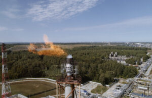 A flare for burning excess methane, or natural gas.&nbsp;
