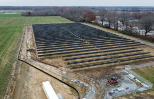 An aerial view of the array that Seal Solar is building in Bald Knob for 10 Fitness