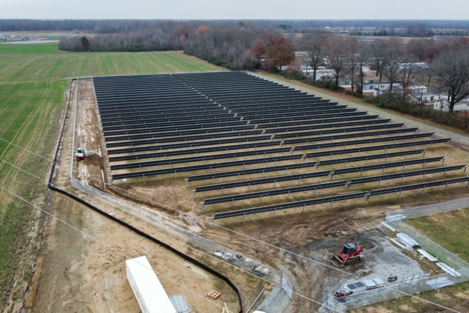 An aerial view of the array that Seal Solar is building in Bald Knob for 10 Fitness