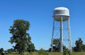 The water tower in Union City, Tennessee. Ritter Communications announced in December that it had expanded fiber services to the area.