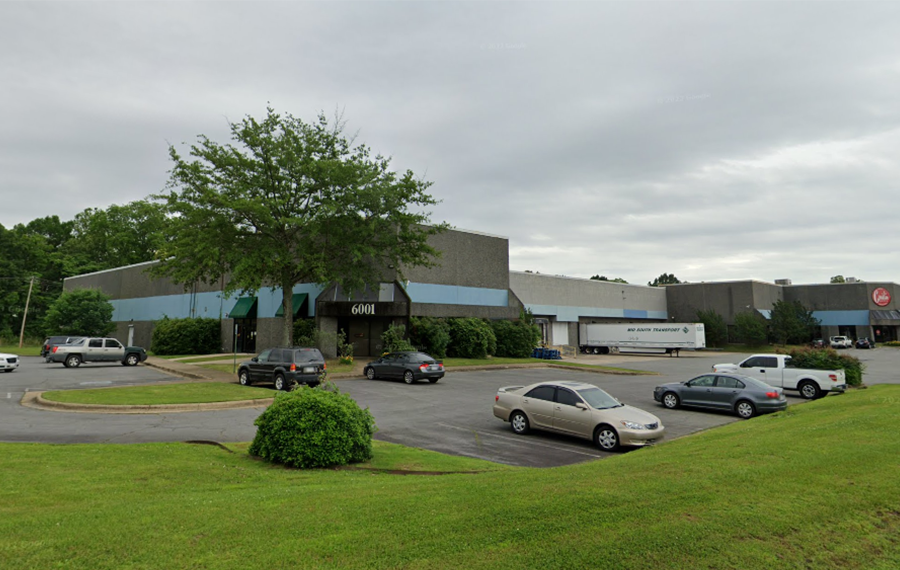 A Google Street View image of the warehouse at 6001 Lindsey Road in Little Rock