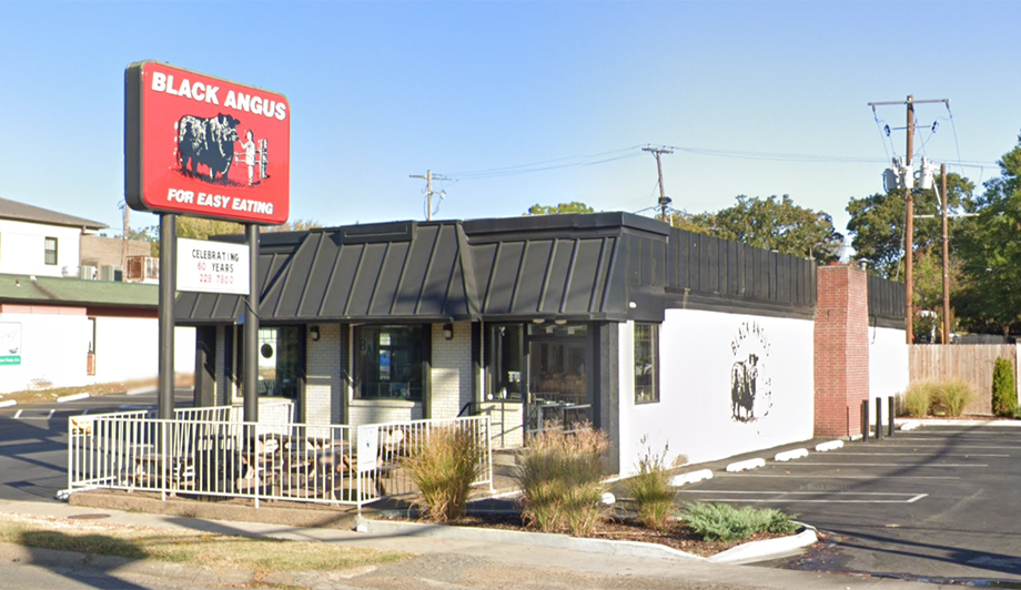 A Google Street View image of Black Angus restaurant in Little Rock, a finalist for the 2023 Arkansas Food Hall of Fame