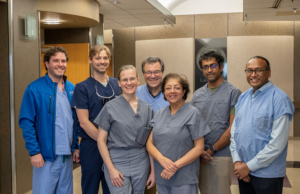 From left: UAMS surgeons Mark Tait, John Bracey and Erika Petersen, and I3R's Adaptive Neural Systems Group&nbsp;members James Abbas, Ranu Jung, Sathyakumar Kuntaegowdanahalli and Anil Thota.