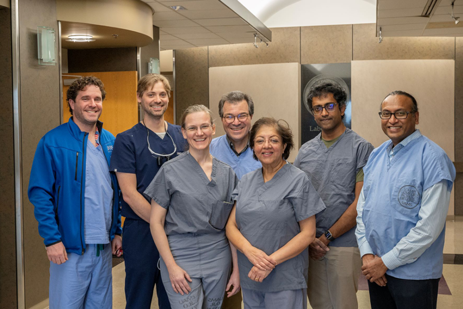 From left: UAMS surgeons Mark Tait, John Bracey and Erika Petersen, and I3R's Adaptive Neural Systems Group&nbsp;members James Abbas, Ranu Jung, Sathyakumar Kuntaegowdanahalli and Anil Thota.