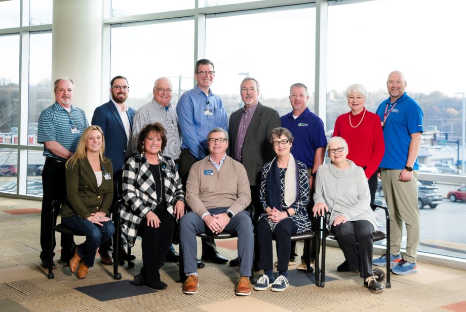 North Arkansas Regional Medical Center workers and members of the Claude Parrish Radiation Treatment Institute members. Front row: Sammie Cribbs, Kim Rosson, Scott Tennyson, Dr. Gwen Gresham, and Sherry Bishop. Back row: Ken Pannell, Josh Bright, Ken Milburn, Dr. Arnold Smith, Dr. Stephen Beeler, Matt Willmott, Georgia McGill and Jon Burnside