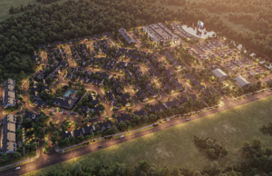 A rendering of The Aronson, a mixed-used "entertainment neighborhood" being developed in Fayetteville that features an Alamo Drafthouse