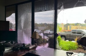 Tornado damage at the Breckenridge Village shopping center in Little Rock on March 31, 2023