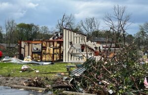 Tornado damage in the area of Breckenridge Drive and North Rodney Parham Road in Little Rock on March 31, 2023