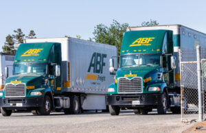 ABF Freight trucks parked at the company's facility in San Jose, California