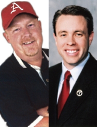 The University of Arkansas and KATV-TV, Channel 7, have reportedly chosen Chuck Barrett (left) and not Scott Inman (right) to be the "Voice of the Razorbacks."