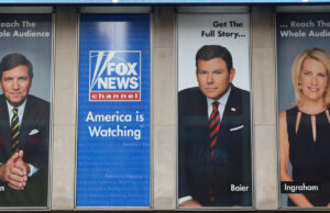 Signage outside Fox News headquarters in New York City