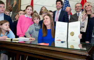 Arkansas Governor Sarah Huckabee Sanders signed into the law the LEARNS act on Wednesday, March 8, 2023 at the Arkansas State Capitol.