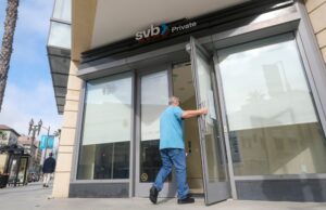 A man walks into a Silicon Valley Bank branch in Pasadena, California