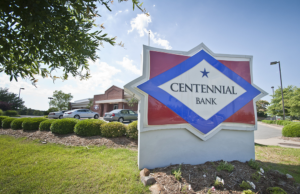 A Centennial Bank branch. The Conway-based lender is waging a Texas-sized lawsuit against former Happy State Bank staffers to recoup damages from alleged theft of confidential information.
