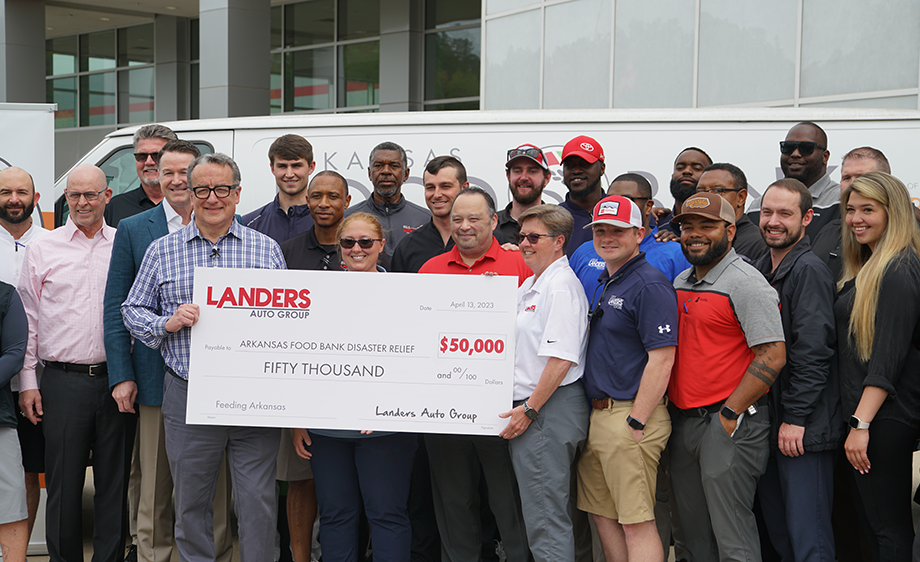 Landers Auto Group presents a check for $50,000 to Arkansas Food Bank
