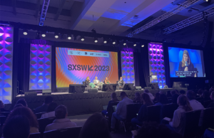 A panel discussion featuring Conny Braams of Unilever, Jeremi Gorman of Netflix, Michael E. Kassan of MediaLink, and Tim Mapes of Delta Airlines at South by Southwest 2023.