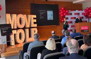 Jay Chesshir, president and CEO of the Little Rock Regional Chamber, announces the "Little Rock Love Connection" workforce recruiting campaign on May 1, 2023