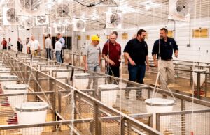The University of Arkansas Division of Agriculture opened its Poultry Science Smart Farm research facility on May 15. Visitors tour the research poultry house at the Milo J. Shult Agricultural Research and Extension Center in Fayetteville.