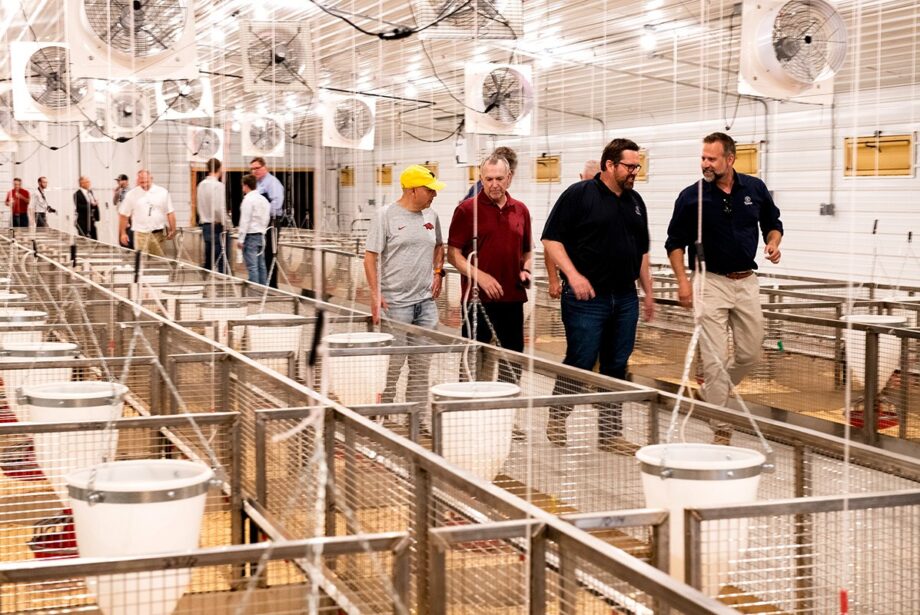 The University of Arkansas Division of Agriculture opened its Poultry Science Smart Farm research facility on May 15. Visitors tour the research poultry house at the Milo J. Shult Agricultural Research and Extension Center in Fayetteville.