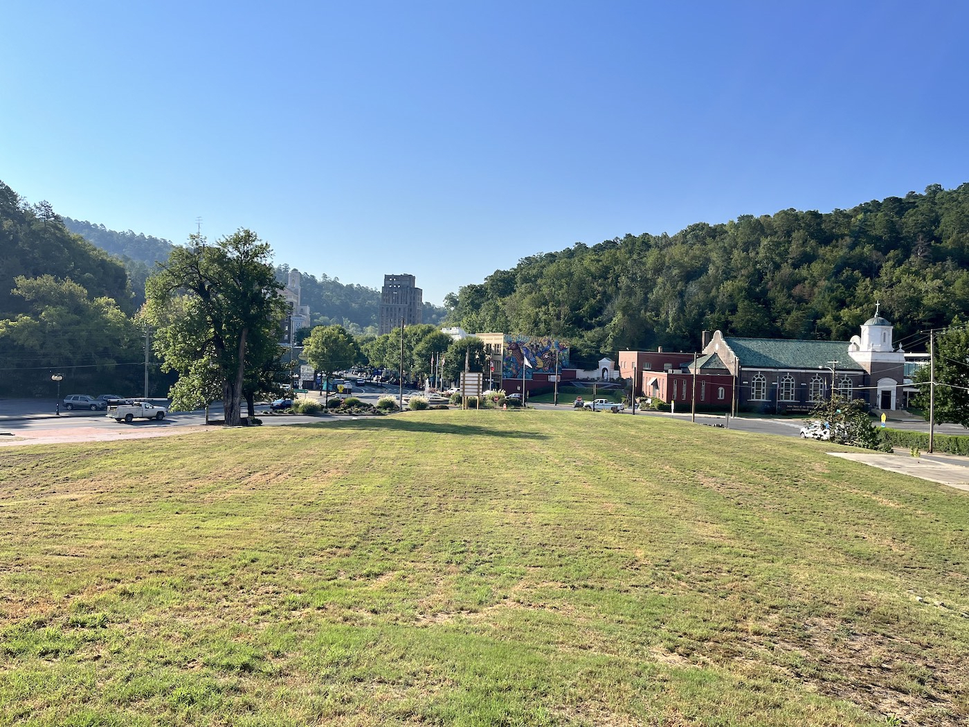 The vacant lot where the Majestic Hotel once stood in Hot Springs. Fire destroyed the historic hotel in 2014.