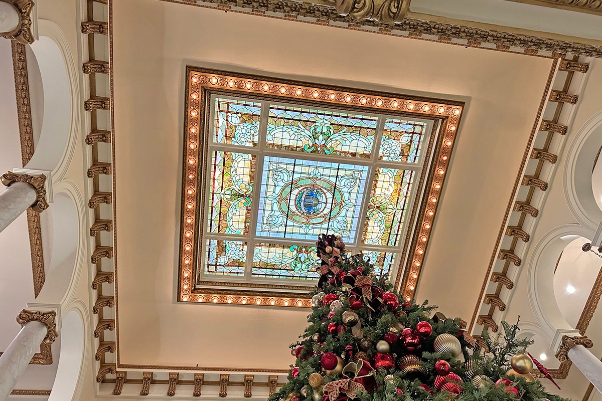 The stained-glass skylight of the Capital Hotel lobby received historic acclaim in May.