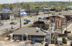 Businesses along Cantrell Road were heavily damaged during the March 2023 tornado. [Karen E. Segrave]