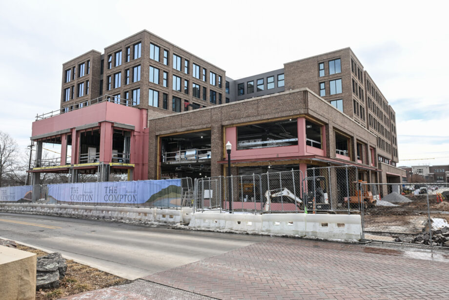 The 142-room Compton Hotel is set to open in fall 2025 on the downtown Bentonville Square. It was developed by Blue Crane. [Michael Woods]