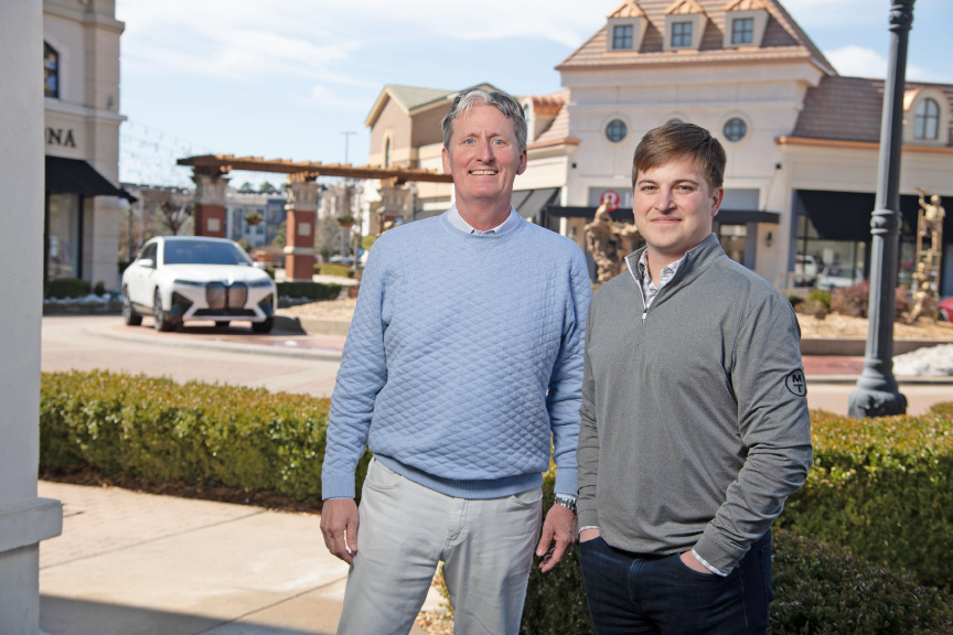 Chris Monroe, left, and Greyson Skokos, principals at Moses Tucker Partners, lead the leasing effort at The Promenade at Chenal. [jason Burt]