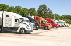 A gas station and convenience store in Fayetteville on Interstate 49 is a popular parking spot for many truckers. [michael woods]