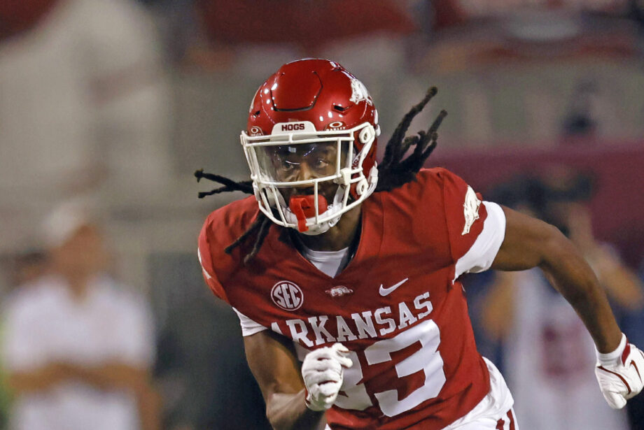 Arkansas wide receiver Dazmin James (83) in action during a football game against Tennessee in 2024. [AP Photo/Mike Buscher]