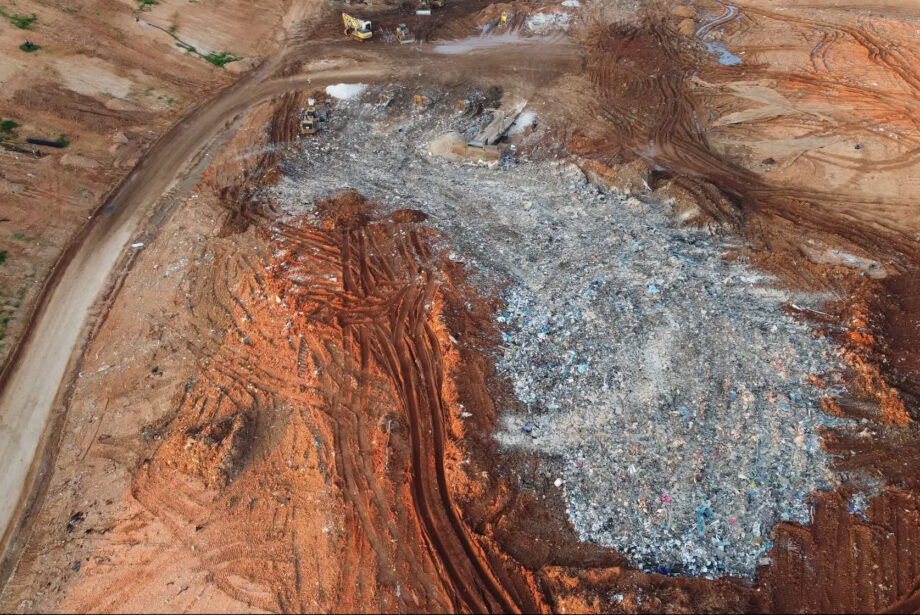 An aerial view of part of the Eco-Vista Landfill in Tontitown. It stands accused of polluting air and water, and is filling up rapidly. [PHOTO provided]
