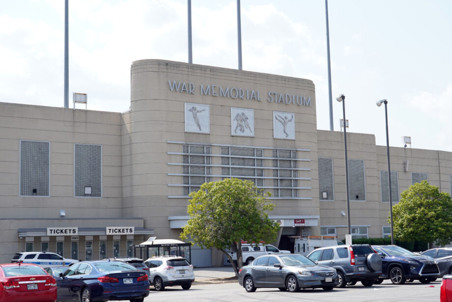 The iconic east facade of War Memorial Stadium in Little Rock. The stadium is now run by the state parks department. [shutterstock]