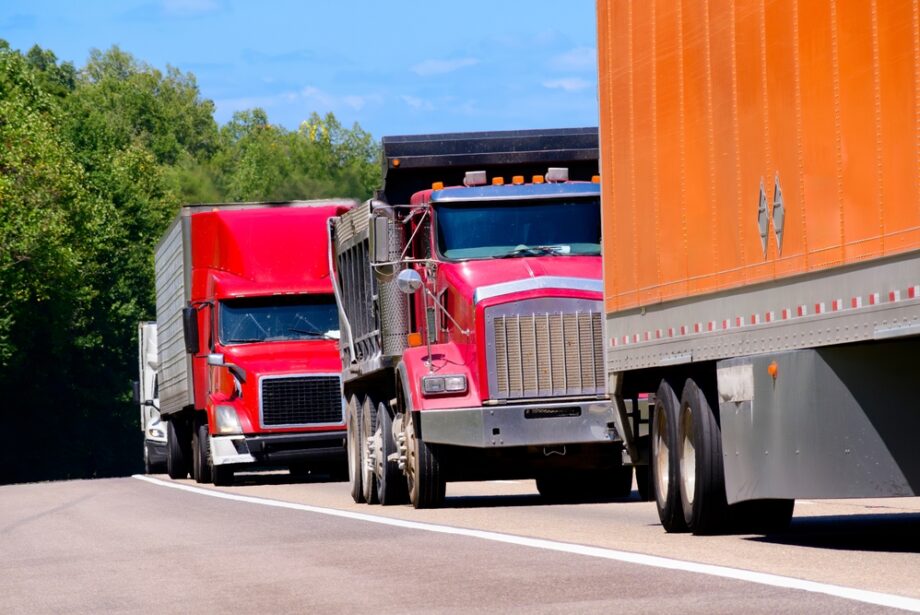 18-wheelersand and big trucks traveling on an interstate highway