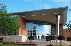 The outside of the Jack Stephens Center at the University of Arkansas at Little Rock, a stadium that's home to the Trojans basketball teams