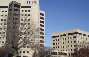 A tall building in Little Rock where the Lyon College Dental School is located